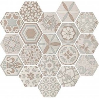 Hexagon decor wandtegel Vodevil Decor Ivory 17,5x17,5 cm - impressie