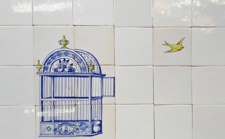 Tegeltableau Vogelkooi en vogeltje