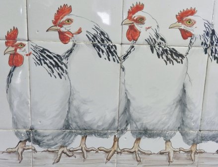 Tegeltableau kippen op stok wit