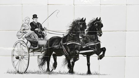 Tegeltableau Twee Friese paarden en wagen