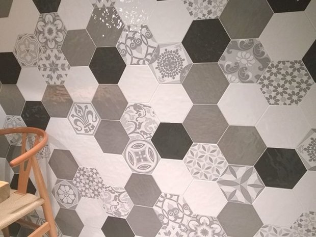 Hexagon wandtegel Vodevil Decor White 17,5x17,5 cm - sfeerimpressie