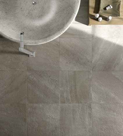 Vloertegel Flaviker Forward Earth 60x60 - sfeerimpressie badkamer