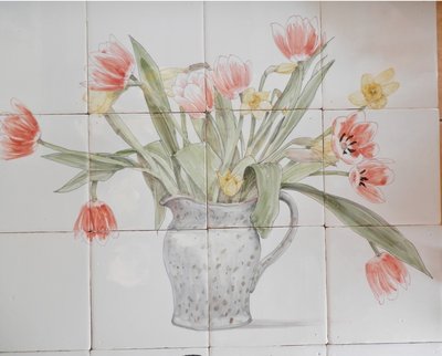 Tegeltableau Tulpenvaas