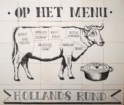 Tegeltableau Vleeskoe op het menu