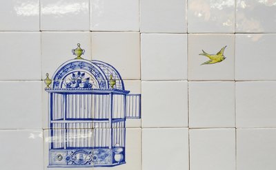 Tegeltableau Vogelkooi en vogeltje