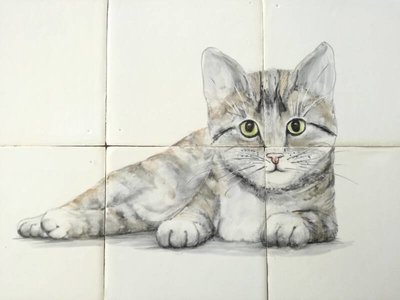 Tegeltableau poes op witjes