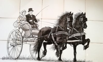 Tegeltableau Twee Friese paarden en wagen